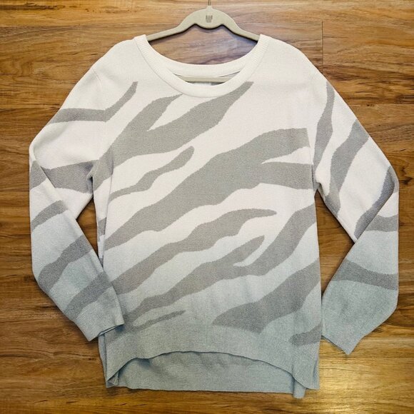 Barefoot Dreams CozyChic Ultra Lite Zebra Crewneck Sweater – Gray/White – Women’ - Picture 1 of 4
